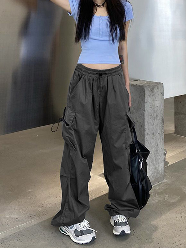 Y2K Casual Cargo Pants Moteriškos gatvės aprangos raišteliai laisvos plačios tiesios kelnės 2023 Ins Fashion Moterų oversize sportiniai kelnės