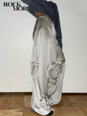 Rockmore Harajuku satīna brīvas bikses sievietēm pavasaris vasara Y2K ikdienišķs augsts viduklis, taisns, plats kāju bikses, modernas, somas korejiešu