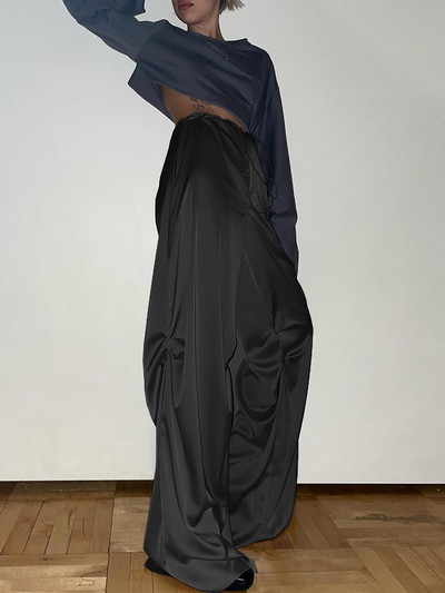 Rockmore Harajuku satīna brīvas bikses sievietēm pavasaris vasara Y2K ikdienišķs augsts viduklis, taisns, plats kāju bikses, modernas, somas korejiešu