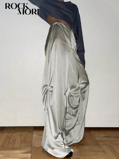 Rockmore Harajuku satīna brīvas bikses sievietēm pavasaris vasara Y2K ikdienišķs augsts viduklis, taisns, plats kāju bikses, modernas, somas korejiešu