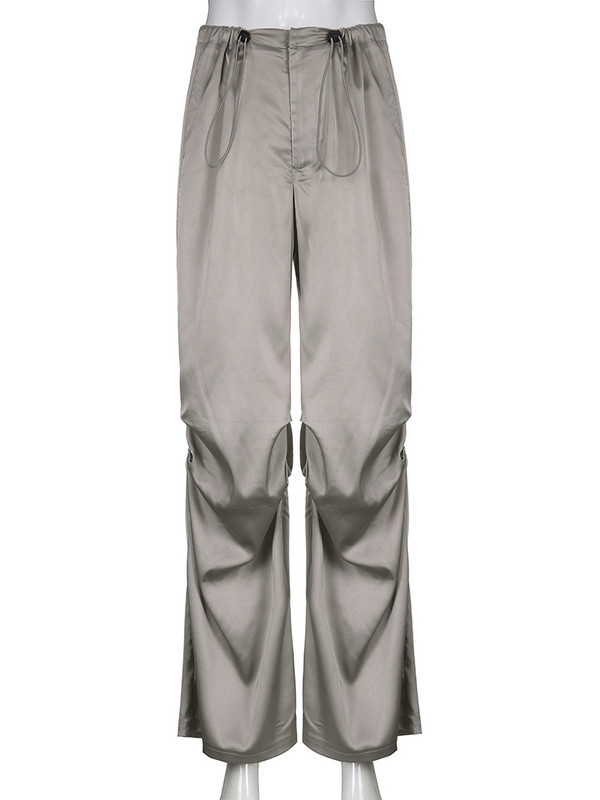 Rockmore Harajuku satīna brīvas bikses sievietēm pavasaris vasara Y2K ikdienišķs augsts viduklis, taisns, plats kāju bikses, modernas, somas korejiešu