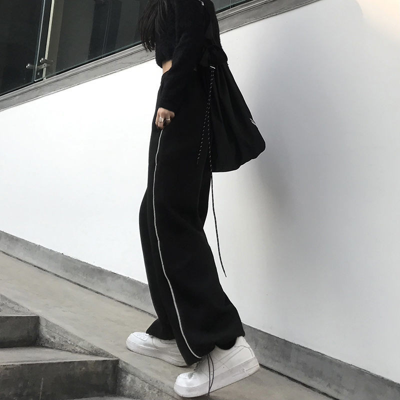 Pantaloni ocazional Femei Pachet picioare Pantaloni Design largi, picior lat, cu cordon, îmbrăcăminte de stradă, pantaloni de jogging Ulzzang BF 2022 Populari All-metch