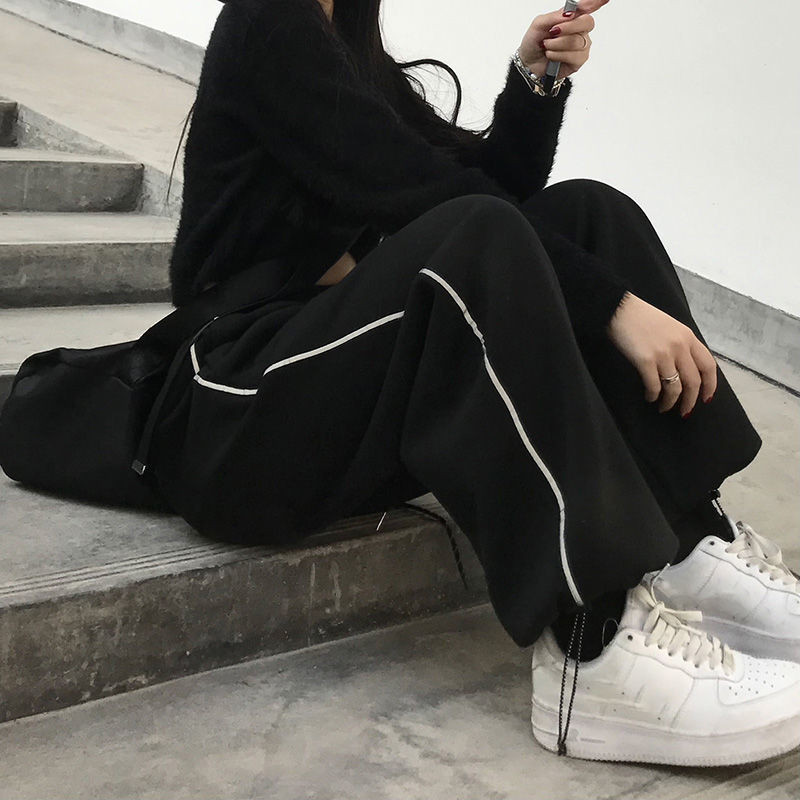 Pantaloni ocazional Femei Pachet picioare Pantaloni Design largi, picior lat, cu cordon, îmbrăcăminte de stradă, pantaloni de jogging Ulzzang BF 2022 Populari All-metch