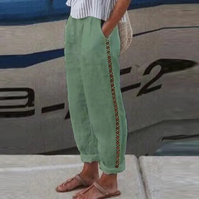 Puuvillane lina, soliidsed naiste püksid, mood, uued õõnsad taskud naistele vabaaja tänavariided kontori vabad püksid naistele