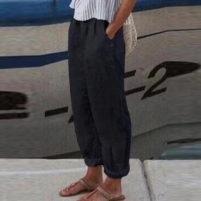 Puuvillane lina, soliidsed naiste püksid, mood, uued õõnsad taskud naistele vabaaja tänavariided kontori vabad püksid naistele