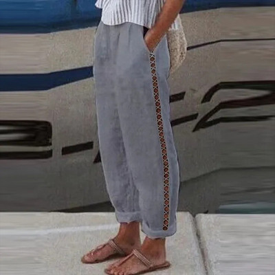 Puuvillane lina, soliidsed naiste püksid, mood, uued õõnsad taskud naistele vabaaja tänavariided kontori vabad püksid naistele