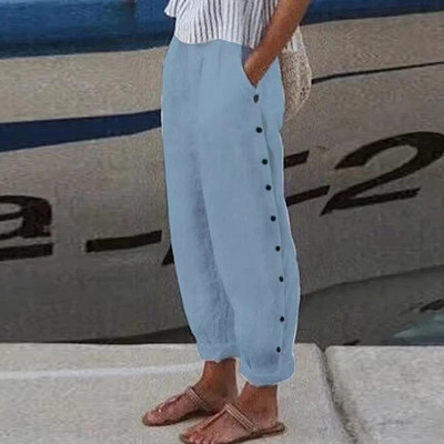 Puuvillane lina, soliidsed naiste püksid, mood, uued õõnsad taskud naistele vabaaja tänavariided kontori vabad püksid naistele