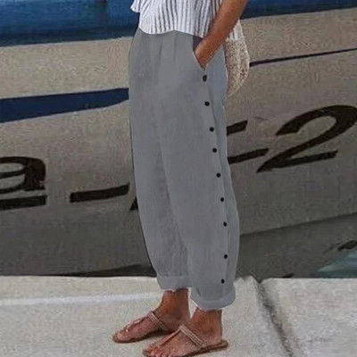 Puuvillane lina, soliidsed naiste püksid, mood, uued õõnsad taskud naistele vabaaja tänavariided kontori vabad püksid naistele