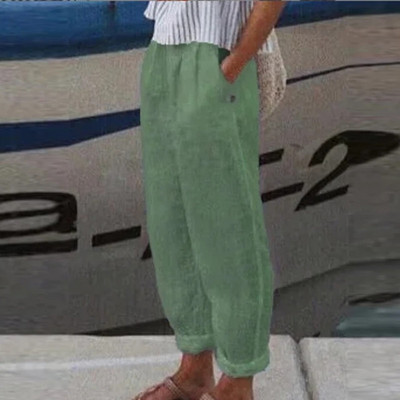 Puuvillane lina, soliidsed naiste püksid, mood, uued õõnsad taskud naistele vabaaja tänavariided kontori vabad püksid naistele