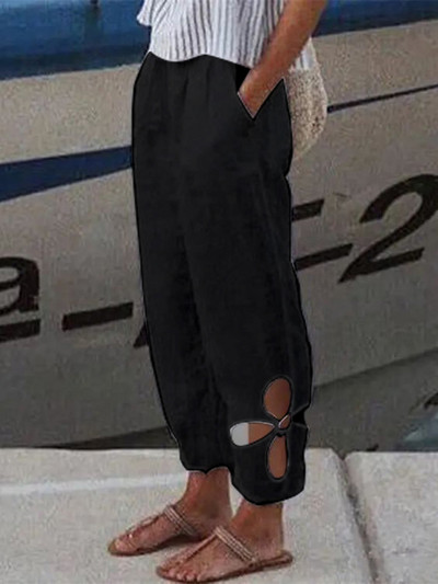 Puuvillane lina, soliidsed naiste püksid, mood, uued õõnsad taskud naistele vabaaja tänavariided kontori vabad püksid naistele