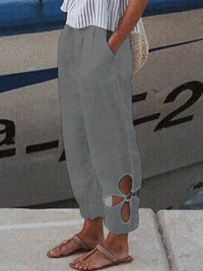 Puuvillane lina, soliidsed naiste püksid, mood, uued õõnsad taskud naistele vabaaja tänavariided kontori vabad püksid naistele