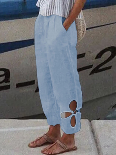 Puuvillane lina, soliidsed naiste püksid, mood, uued õõnsad taskud naistele vabaaja tänavariided kontori vabad püksid naistele