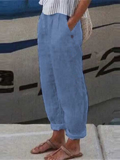 Puuvillane lina, soliidsed naiste püksid, mood, uued õõnsad taskud naistele vabaaja tänavariided kontori vabad püksid naistele