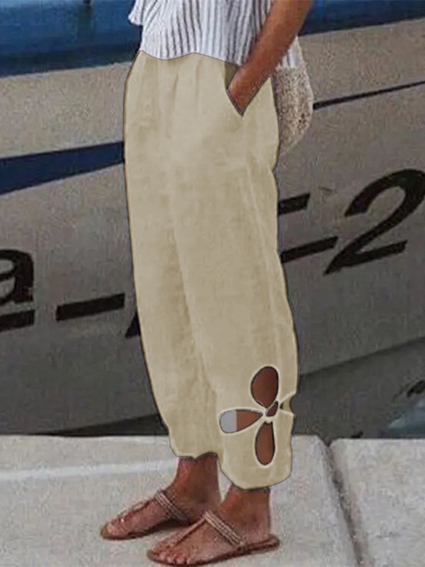 Puuvillane lina, soliidsed naiste püksid, mood, uued õõnsad taskud naistele vabaaja tänavariided kontori vabad püksid naistele