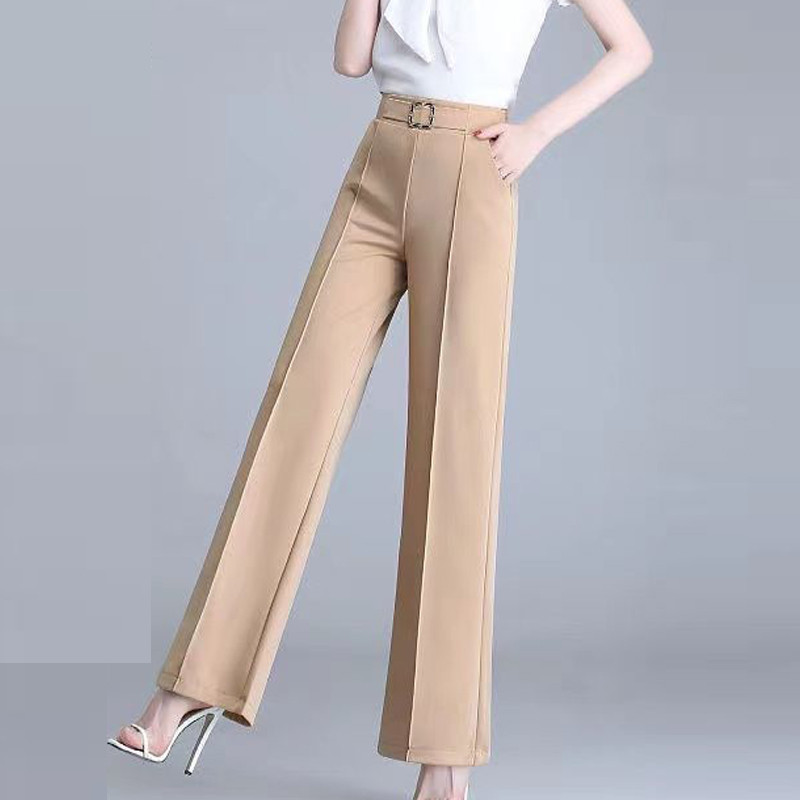 Eleganta modes biroja Sieviešu jostas Taisna uzvalka Bikses Sieviešu 2023. gada pavasaris, vasara, kabatas ar augstu vidukli, visas atbilst platām bikses 4XL