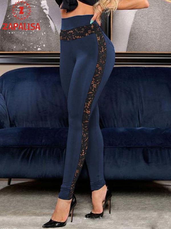 Anglijas stila vasaras vienkrāsainas sporta bikses sievietēm ar dobu dizainu ar mežģīņu dekoru elastīgu augstu vidukli slaidas gurnus garas bikses