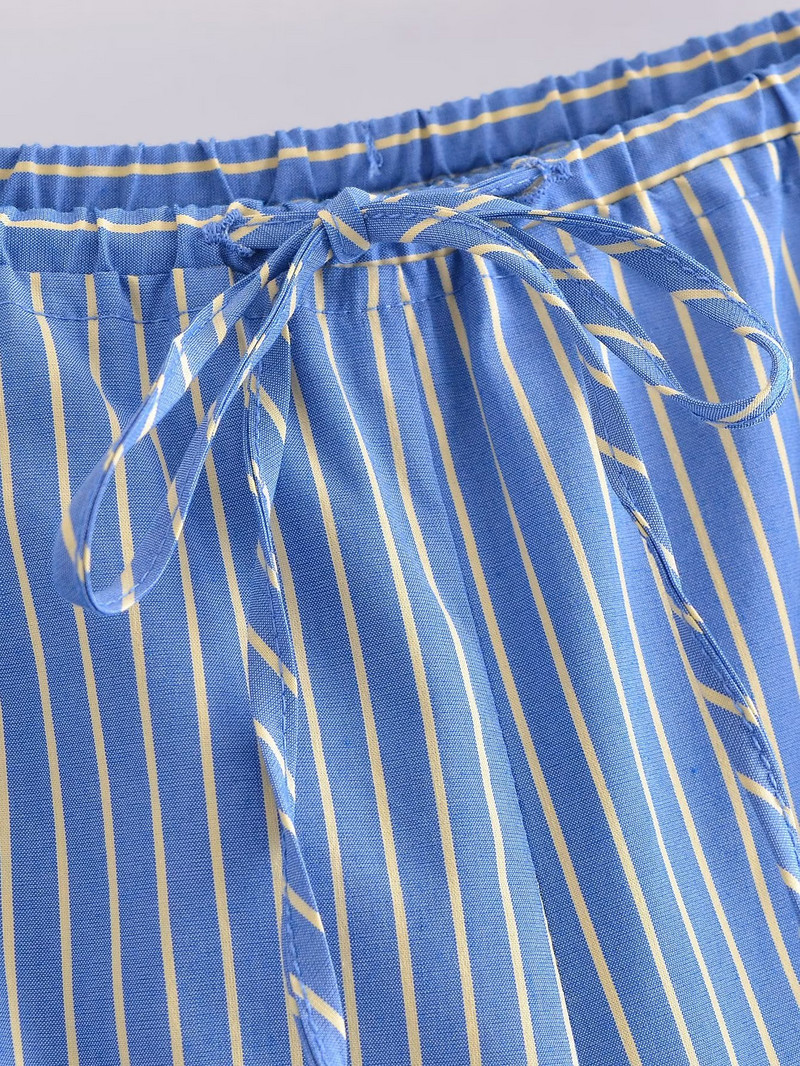 SLTNX divatos csíkos női nadrágok 2023 nyári széles szárú nadrágok női alkalmi bő nadrágok női alacsony derekú fűzős nadrág új