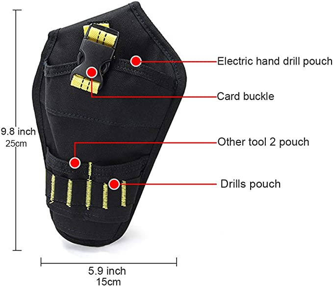 Pārnēsājams lieljaudas urbjmašīnas maciņš Akumulatora elektriķa instrumentu soma uzgaļu turētājs jostas maisiņš Vidukļa akumulatora urbjmašīnas uzglabāšanas kabata
