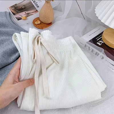 2023 Нови летни панталони с връзки Дамски кадифени панталони с широки крачоли Прави панталони с висока талия Корейски широки спортни панталони Топли дълги панталони