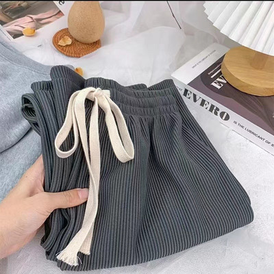 2023 Нови летни панталони с връзки Дамски кадифени панталони с широки крачоли Прави панталони с висока талия Корейски широки спортни панталони Топли дълги панталони