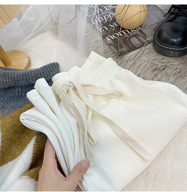 2023 Нови летни панталони с връзки Дамски кадифени панталони с широки крачоли Прави панталони с висока талия Корейски широки спортни панталони Топли дълги панталони