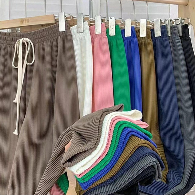 2023 Нови летни панталони с връзки Дамски кадифени панталони с широки крачоли Прави панталони с висока талия Корейски широки спортни панталони Топли дълги панталони