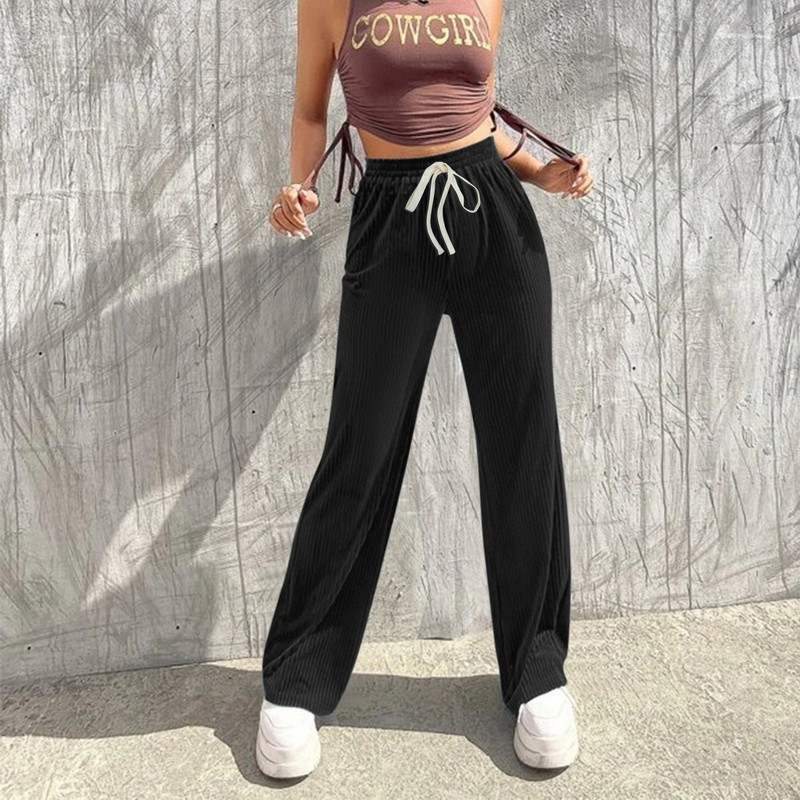 2023 Нови летни панталони с връзки Дамски кадифени панталони с широки крачоли Прави панталони с висока талия Корейски широки спортни панталони Топли дълги панталони