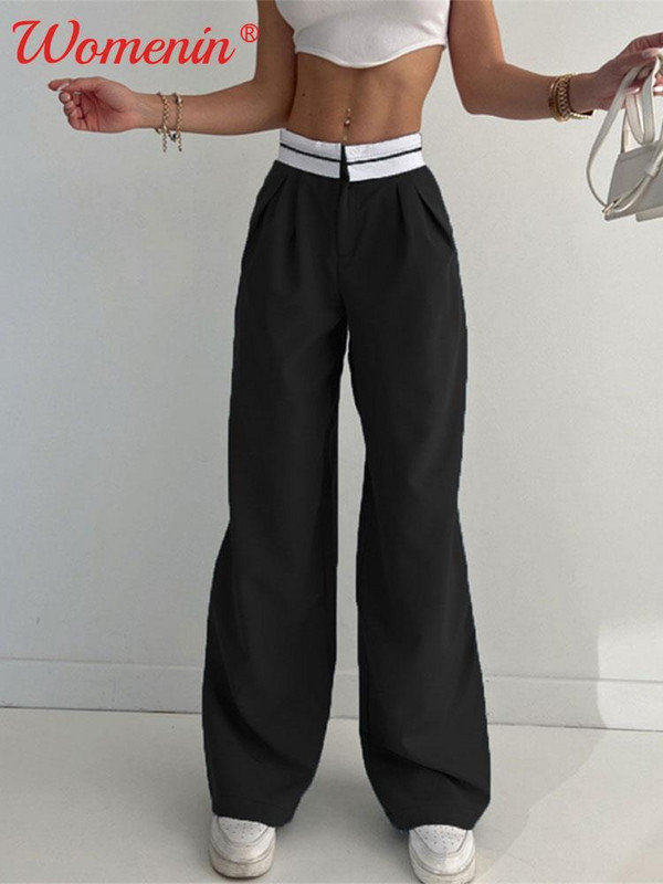 Sieviešu ikdienišķas taisnas bikses ar augstu vidukli, kroku biroja bikses Sieviešu bikses Elegantas, vienkāršas, brīvas sieviešu bikses 2023. gada pavasara jaunums