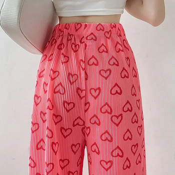 Ροζ Hearts Παντελόνι με Διπλώματα Casual Γυναικεία Λεπτά Φαρδιά Παντελόνια Καλοκαίρι 2022 Νέο OL Ολόσωμο ίσιο παντελόνι παντελόνι παντελόνι