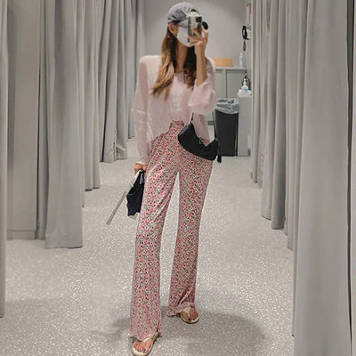 Pink Hearts Pants Hlače na preklop Ležerne ženske tanke hlače širokih nogavica za ljeto 2022. Nove OL ravne ležerne hlače pune dužine za sve kombinacije