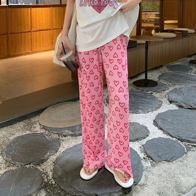 Pink Hearts Pants Hlače na preklop Ležerne ženske tanke hlače širokih nogavica za ljeto 2022. Nove OL ravne ležerne hlače pune dužine za sve kombinacije
