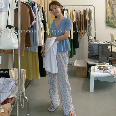 Pink Hearts Pants Hlače na preklop Ležerne ženske tanke hlače širokih nogavica za ljeto 2022. Nove OL ravne ležerne hlače pune dužine za sve kombinacije