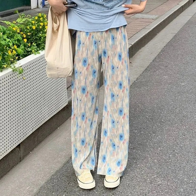 Pink Hearts Pants Hlače na preklop Ležerne ženske tanke hlače širokih nogavica za ljeto 2022. Nove OL ravne ležerne hlače pune dužine za sve kombinacije