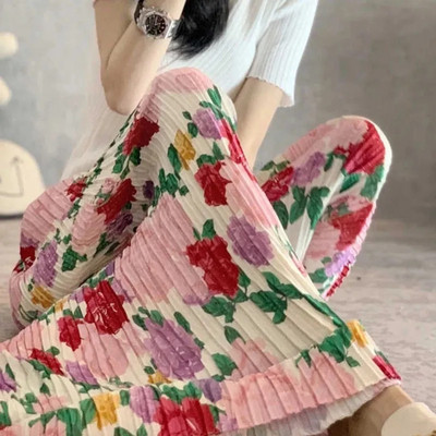 Pink Hearts Pants Hlače na preklop Ležerne ženske tanke hlače širokih nogavica za ljeto 2022. Nove OL ravne ležerne hlače pune dužine za sve kombinacije