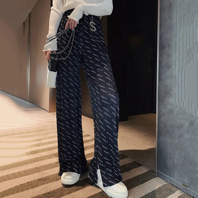 Pink Hearts Pants Hlače na preklop Ležerne ženske tanke hlače širokih nogavica za ljeto 2022. Nove OL ravne ležerne hlače pune dužine za sve kombinacije