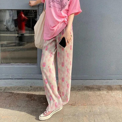 Pink Hearts Pants Hlače na preklop Ležerne ženske tanke hlače širokih nogavica za ljeto 2022. Nove OL ravne ležerne hlače pune dužine za sve kombinacije