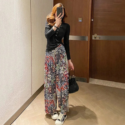 Pink Hearts Pants Hlače na preklop Ležerne ženske tanke hlače širokih nogavica za ljeto 2022. Nove OL ravne ležerne hlače pune dužine za sve kombinacije