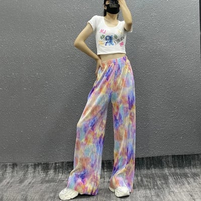 Pink Hearts Pants Hlače na preklop Ležerne ženske tanke hlače širokih nogavica za ljeto 2022. Nove OL ravne ležerne hlače pune dužine za sve kombinacije