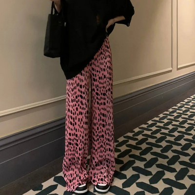 Pink Hearts Pants Hlače na preklop Ležerne ženske tanke hlače širokih nogavica za ljeto 2022. Nove OL ravne ležerne hlače pune dužine za sve kombinacije