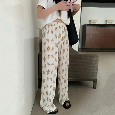 Pink Hearts Pants Hlače na preklop Ležerne ženske tanke hlače širokih nogavica za ljeto 2022. Nove OL ravne ležerne hlače pune dužine za sve kombinacije