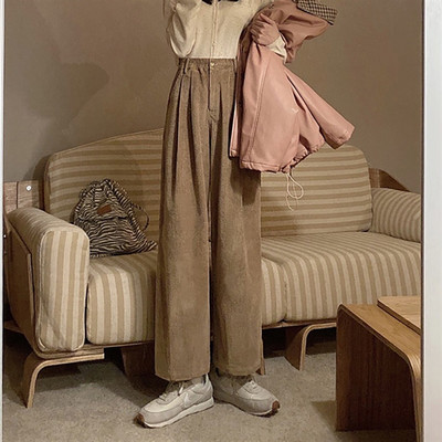 Ins populari pantaloni casual din velur pentru femei, solidi, fragezi, retro, pantaloni largi, talie înaltă, Harajuku, adolescent, moale, simpli, clasici