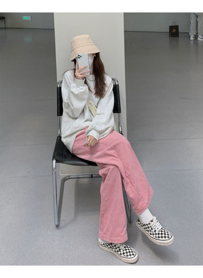 2021-es divatos fekete-fehér nadrág női túlméretezett bézs kordbársony széles szárú nadrág koreai női puha alkalmi nadrág