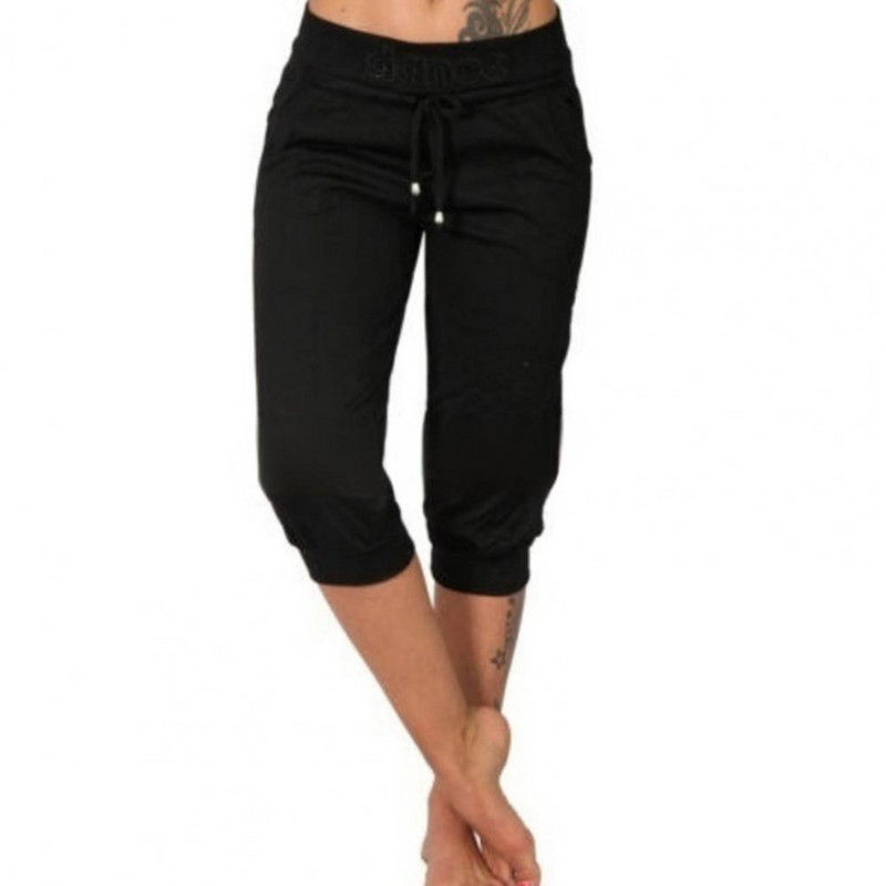 Jednobojne ženske kapri hlače do sredine potkoljenice srednjeg rasta s džepovima na uzicu Skraćene hlače sa širokim pojasom Ženske sportske kratke hlače za van