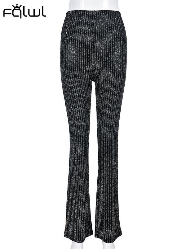 FQLWL Καλοκαιρινό ελαστικό μαύρο παντελόνι με ρίγες Streetwear Y2K ρούχα για γυναίκες Μόδα Casual ψηλόμεσο casual party Παντελόνι Flare