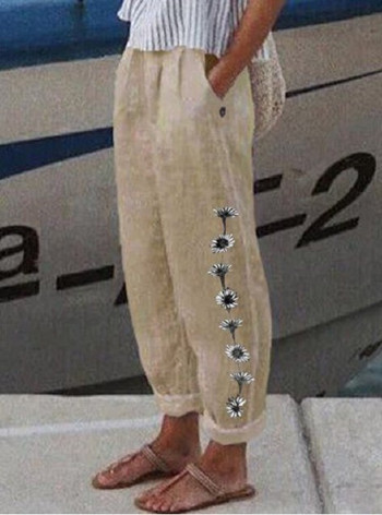 2023 Νέο casual γυναικείο παντελόνι με floral στάμπα σε όλο το μήκος Καλοκαιρινό κομψό ελαστικό παντελόνι μέσης παντελόνι χαρέμι για καθημερινή χρήση
