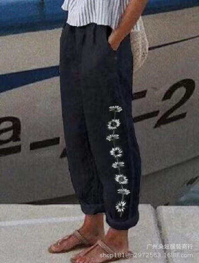 2023. aasta uued vabaaja naiste püksid, lillemustriga püksid, täispikad suvised elegantsed elastsed vööpüksid, põhjaga haaremipüksid igapäevaseks kandmiseks