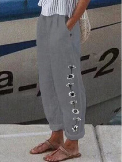 2023. aasta uued vabaaja naiste püksid, lillemustriga püksid, täispikad suvised elegantsed elastsed vööpüksid, põhjaga haaremipüksid igapäevaseks kandmiseks