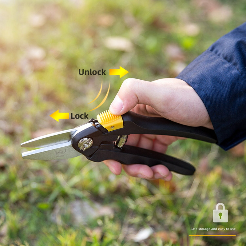 Deli 8 inch Foarfece pentru tăiere de grădină cu lamă Foarfece de tăiat pentru pomi fructiferi Bonsai Ramuri de flori Tuatoare de grădină