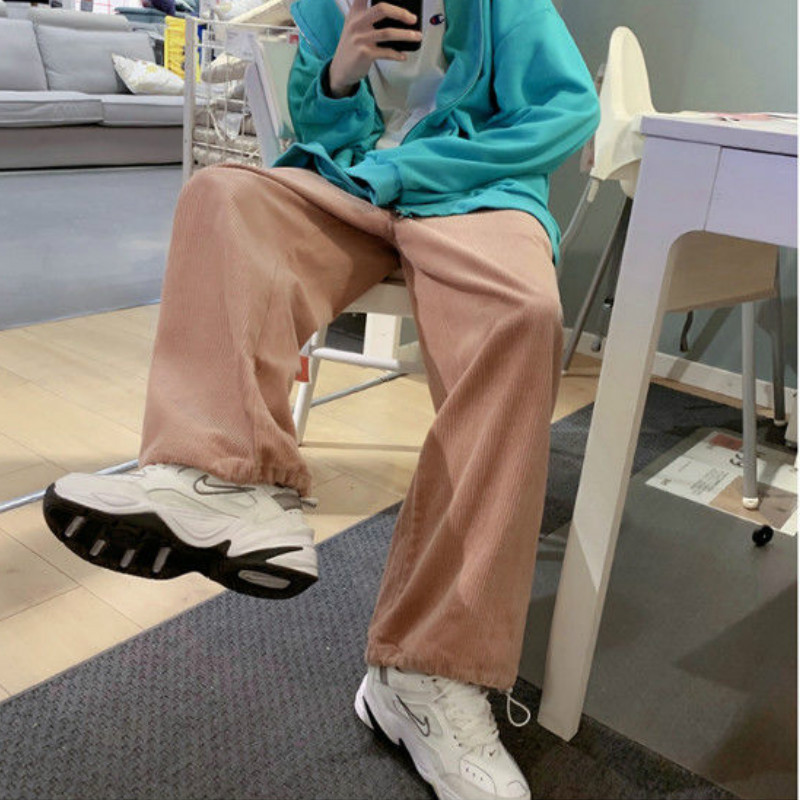 Hétköznapi nadrágok női tömör bő, széles szárú koreai stílusú, őszi kordbársony nőies nadrágok, minimalista diák-sikkes divat