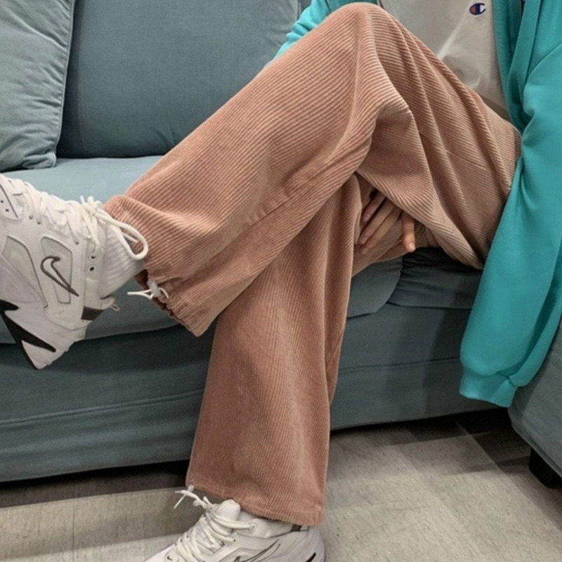 Hétköznapi nadrágok női tömör bő, széles szárú koreai stílusú, őszi kordbársony nőies nadrágok, minimalista diák-sikkes divat
